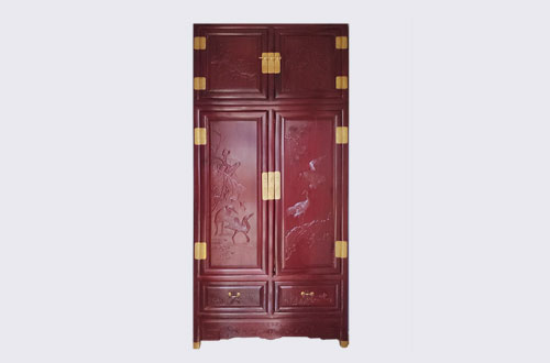 漳州高端中式家居装修深红色纯实木衣柜
